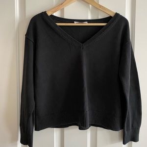 Everlane Black Cropped Cotton V-neck Sweater